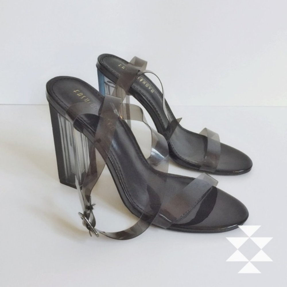 Sexy Transparent Black Strappy Heels Size 6.5